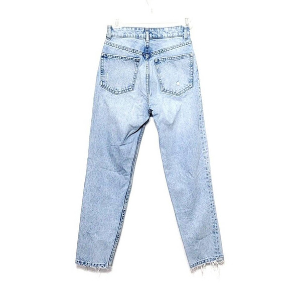 Zara Distressed Light Wash Mom Jeans Womens Size 0 Acid Washed Tapered Leg Denim - Picture 2 of 8